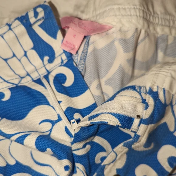 LILLY PULITZER Pants Blue White Print size 4 Beautiful Summery Print Alligator - Picture 6 of 17